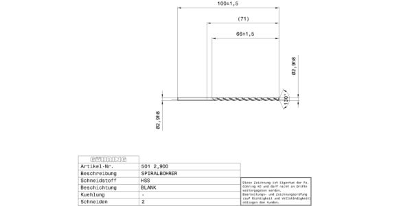 Spirálové vrtáky HSS / Ø 2,900 mm / h8 / ~10xD / DIN 340 / Typ: GT 50