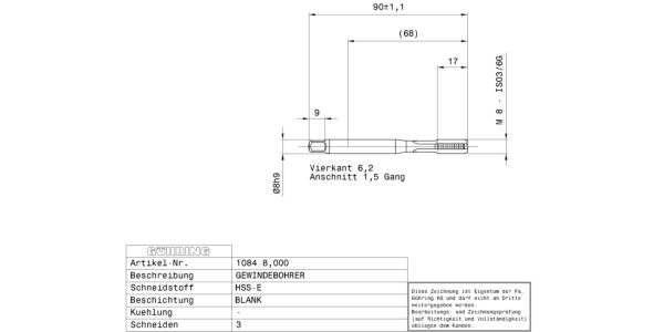 Závitníky M8 / ISO3/6G / DIN 371 / HSS-E / neopracovaný