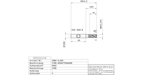 Stopkové frézy / Ø 8,000 mm / js12 / DIN 844K / HSS-E-PM / FIRE