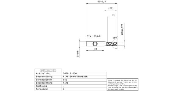 Stopkové frézy / Ø 8,000 mm / js12 / DIN 844K / M42 / FIRE